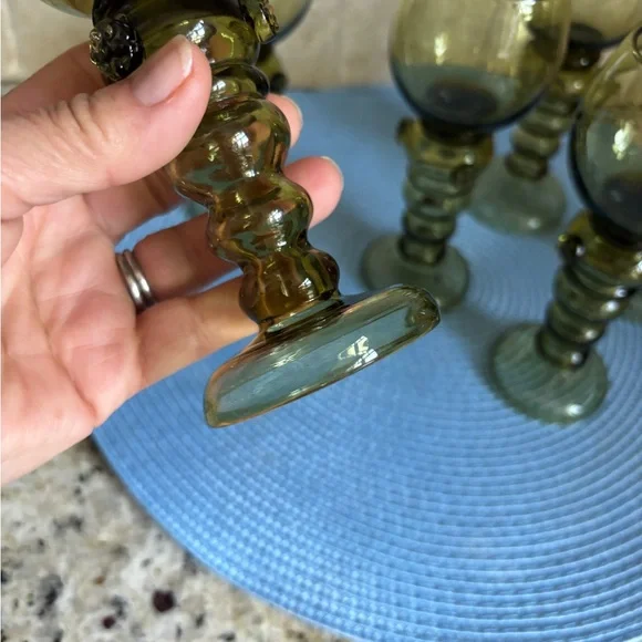 Set of 6 Green Roemer Glass Hand Blown Wine Glasses from Roemer, Germany, 1900s - Picture 7 of 13
